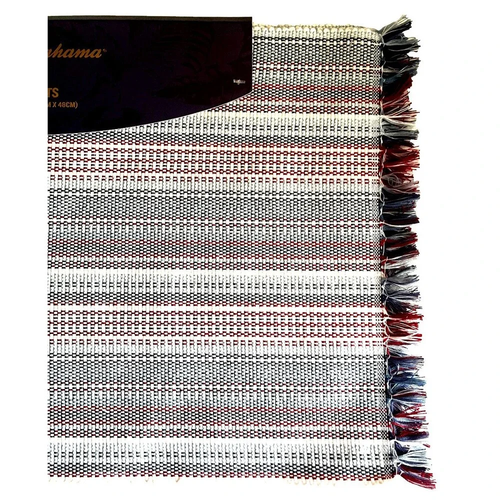 Tommy Bahama 4th of July Fringed Striped Placemats Reversible Washable Set of 4